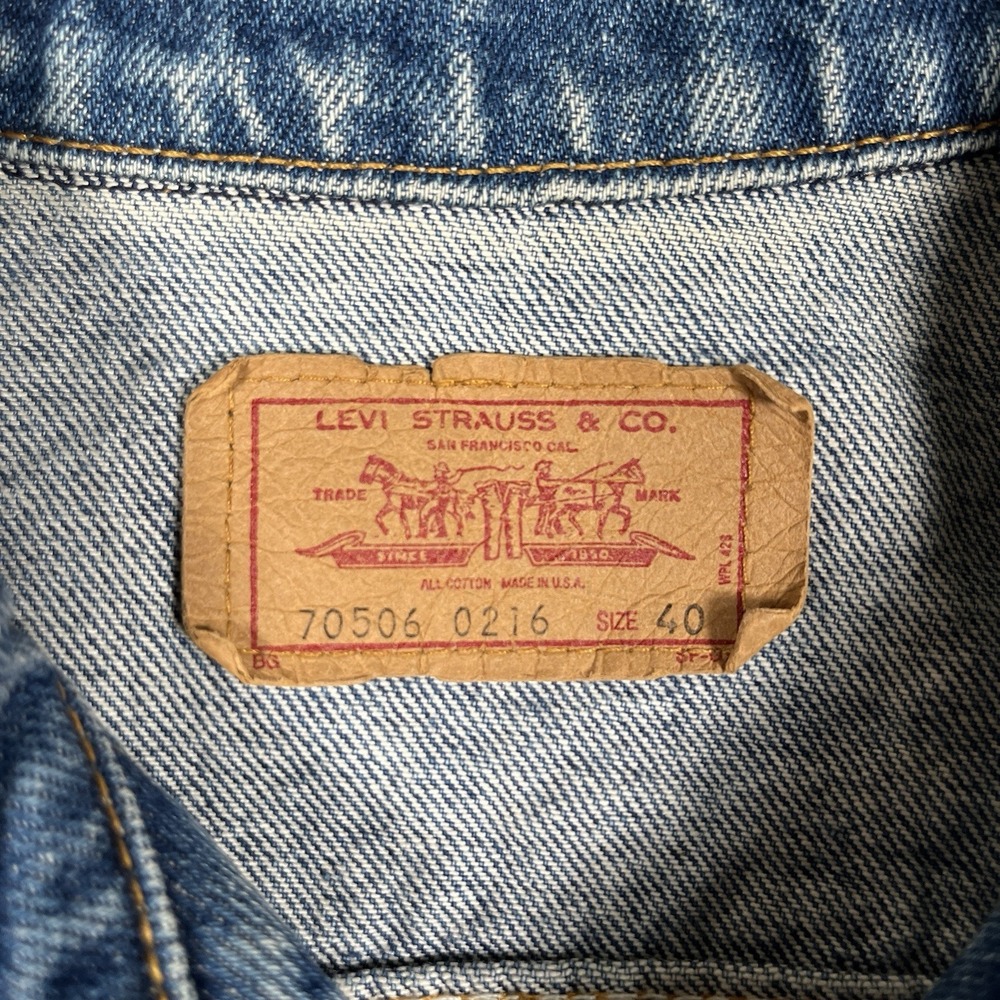 VTG Levi's 70506 0216 Denim Trucker Jacket Made In USA Size 40 L Distressed - Picture 2 of 11